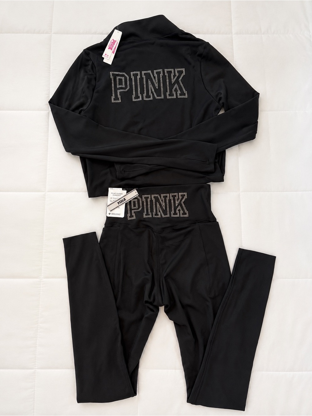 NWT PINK Victoria’s Secret Relay Classic Rhinestone 2-Piece Set S - Picture 1 of 9